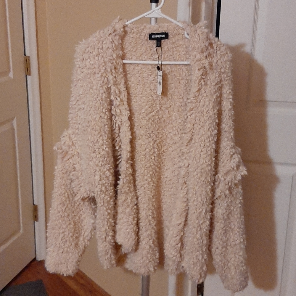 NEW RARE EXPRESS M OVERSIZED BEIGE OPEN CARDIGAN